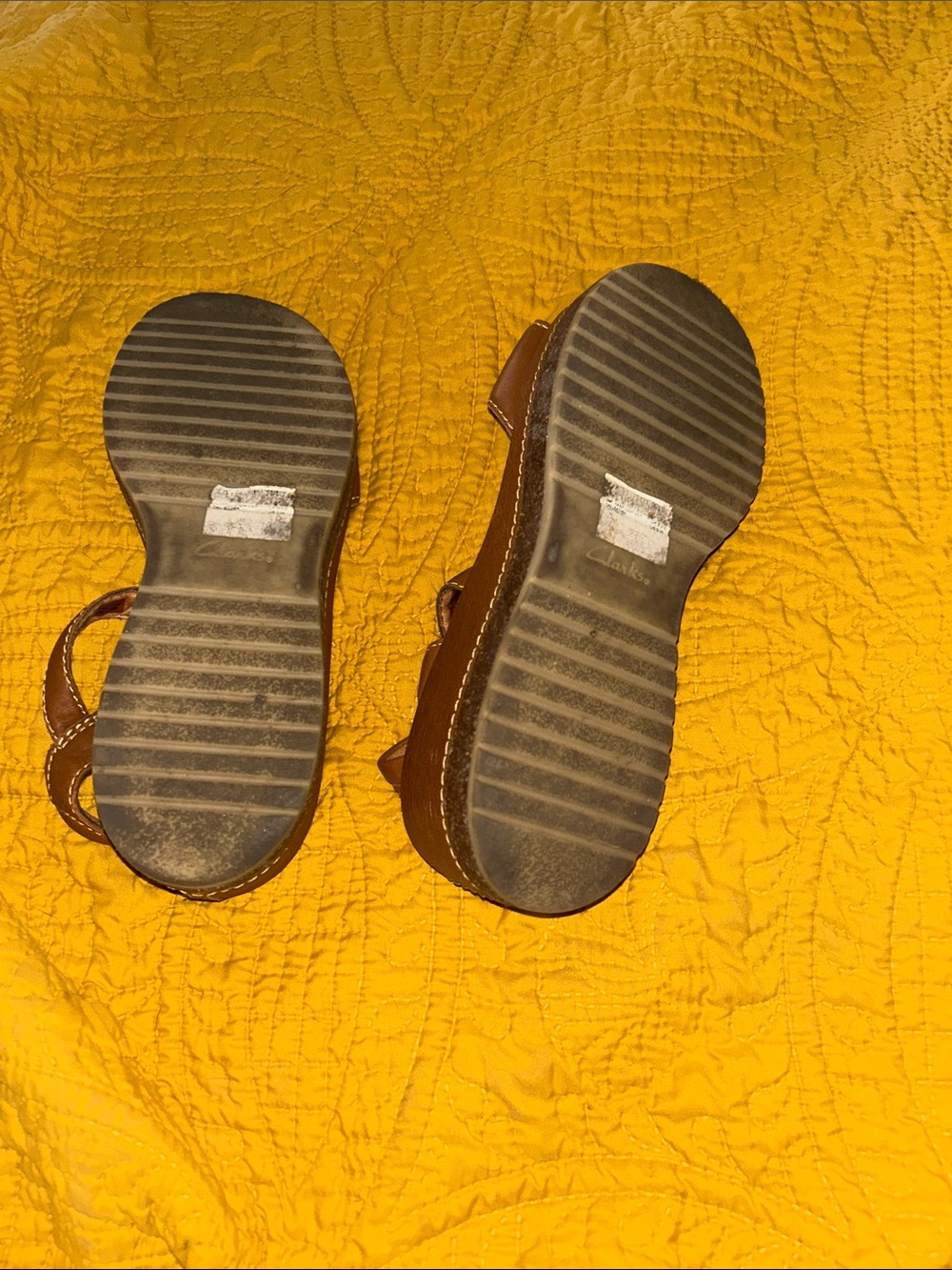 Clarks Tan Leather Slingback Wedge Sandals - Picture 3 of 8